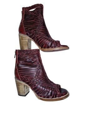 Freebird by Steven Women’s Burgundy Cutout Leather Heeled Sandals